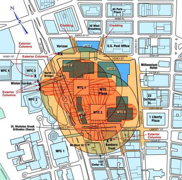 WTC kaart met puinzones, opgesteld door FEMA